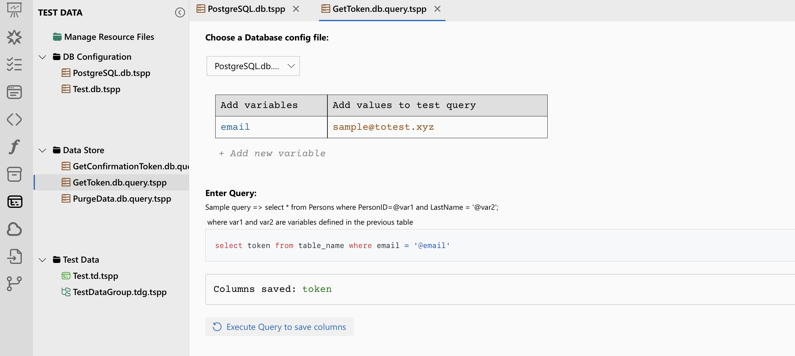 PostgreSQL Query Configuration with DevAssure