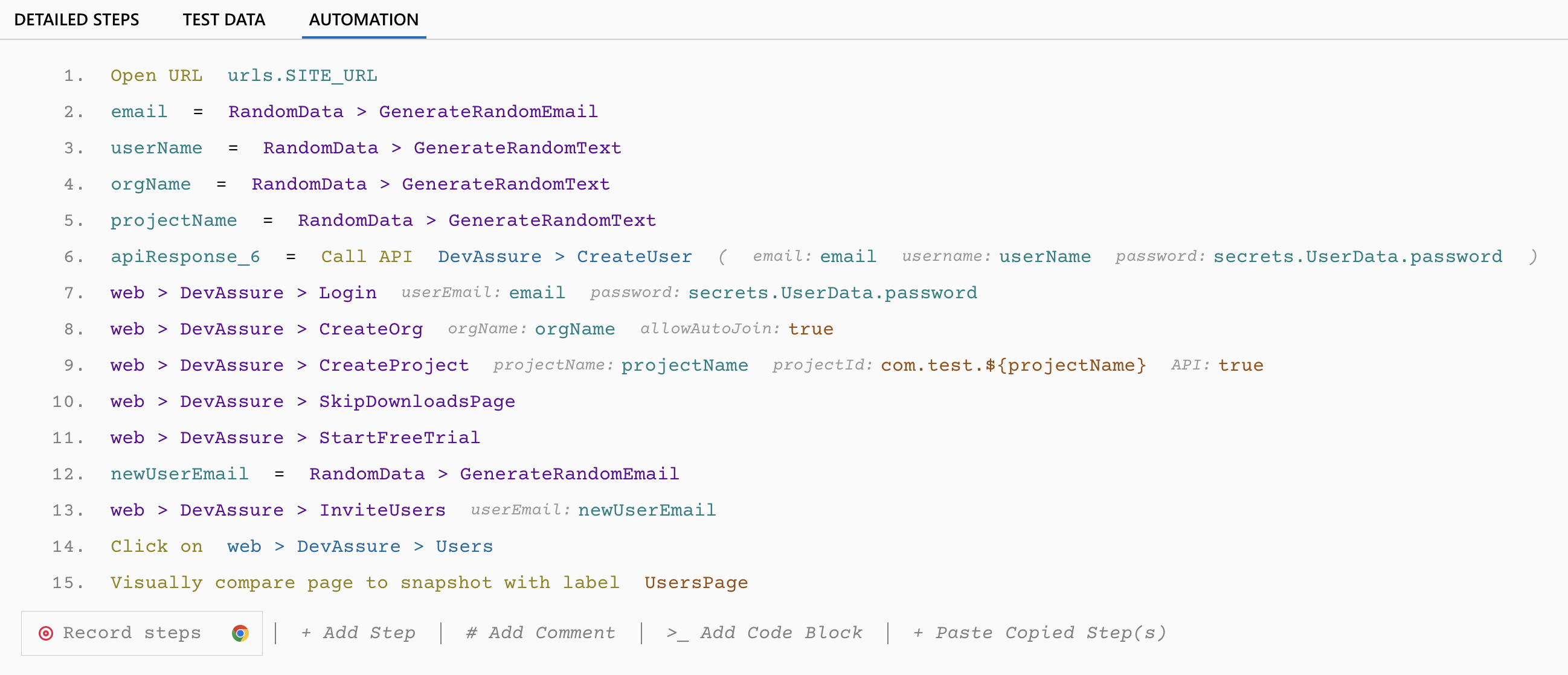 Interleave API and UI tests in DevAssure