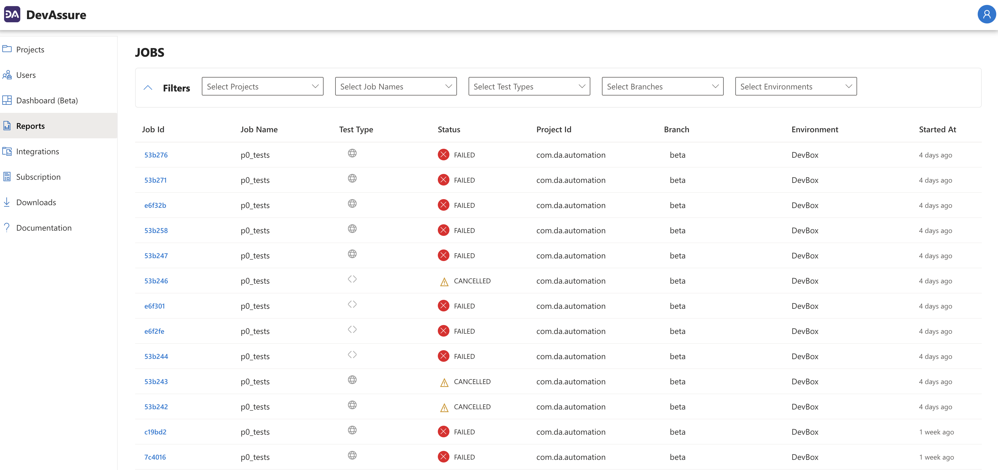 DevAssure Job Report Sample