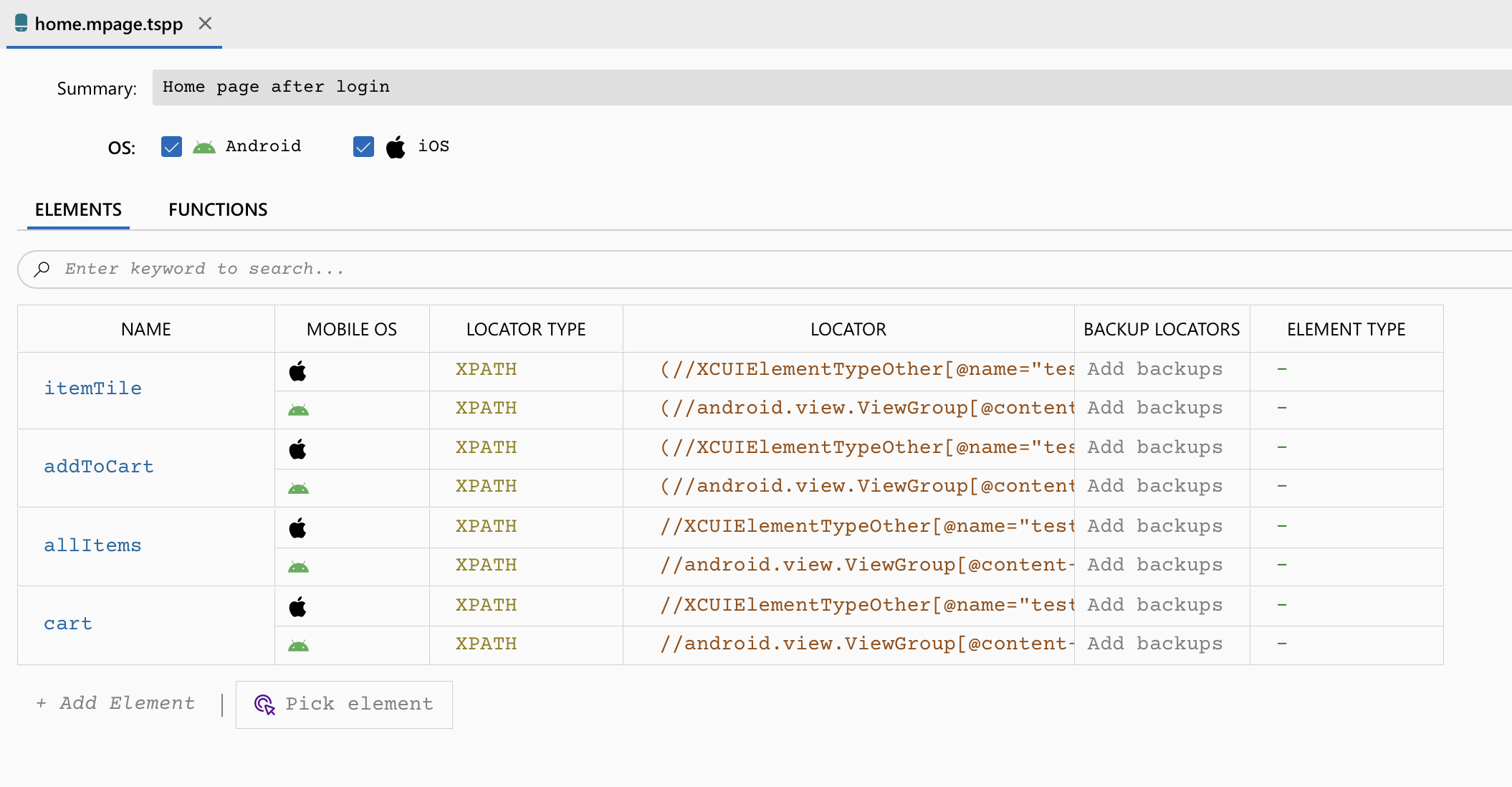 DevAssure Mobile app automation locators