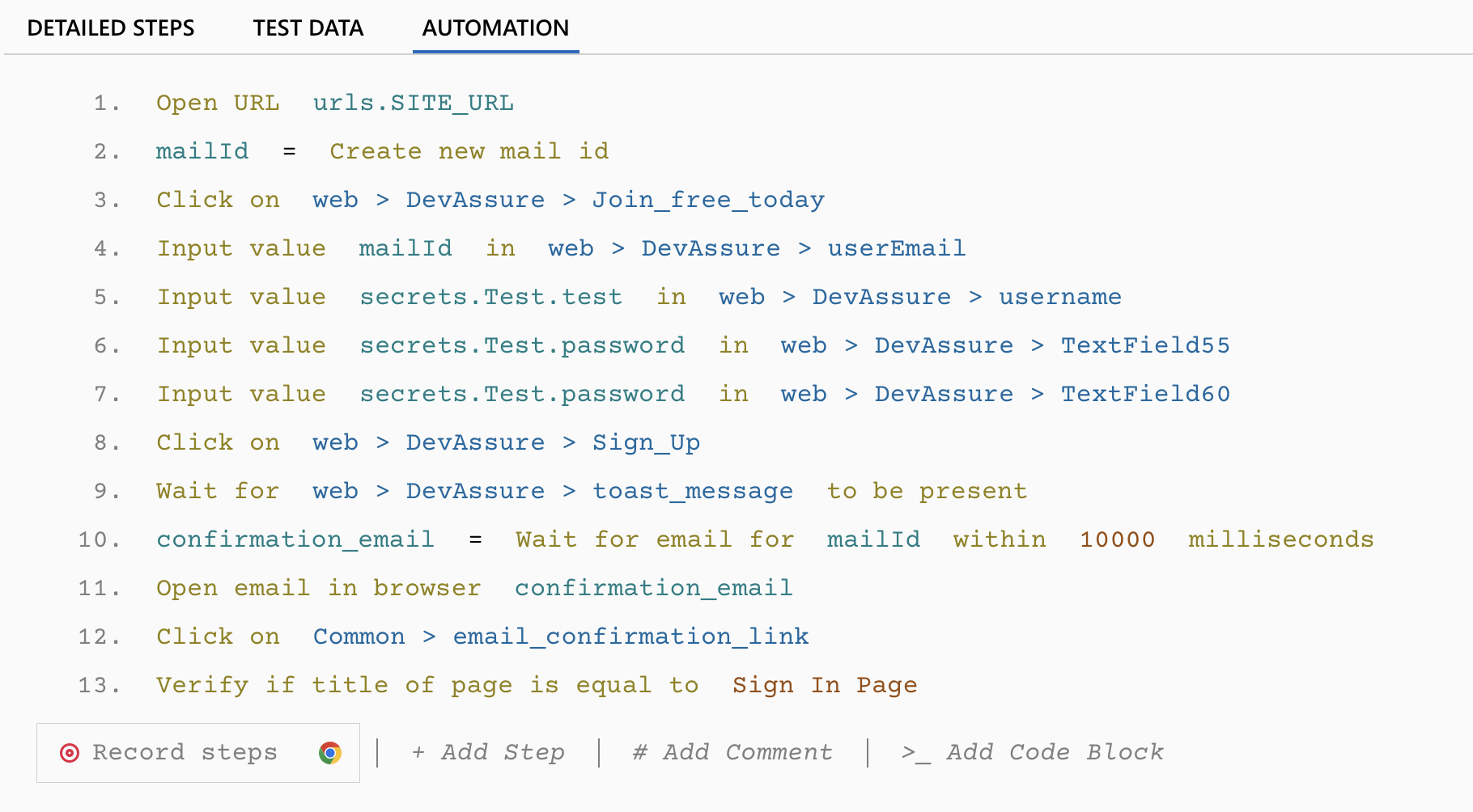 Automate using DevAssure