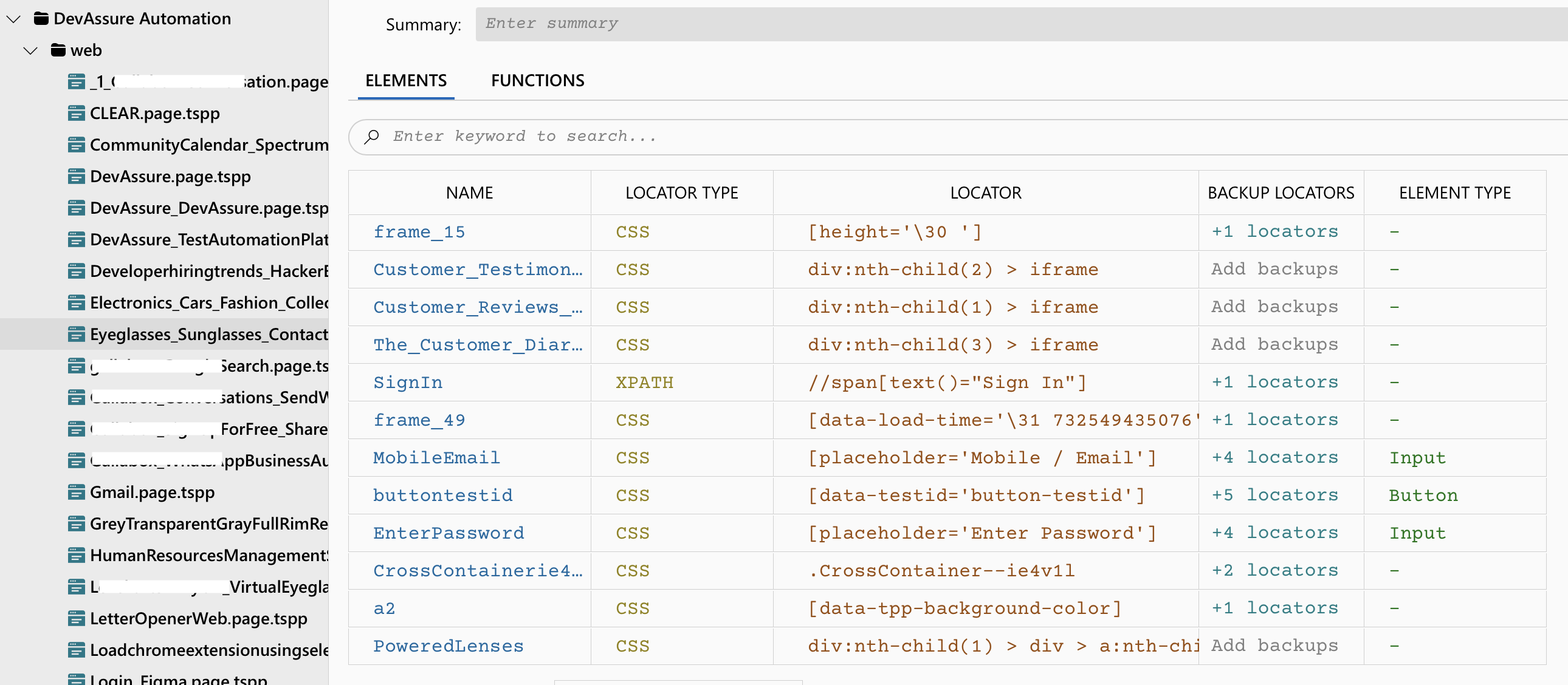 DevAssure Page Object Model and Locators