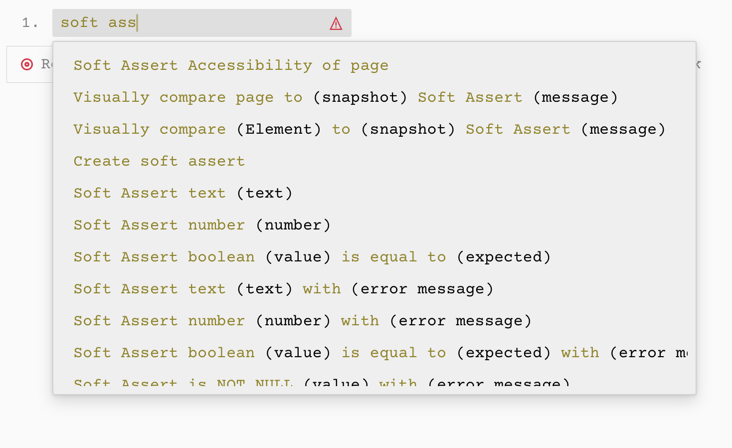 DevAssure inbuilt actions for soft asserts