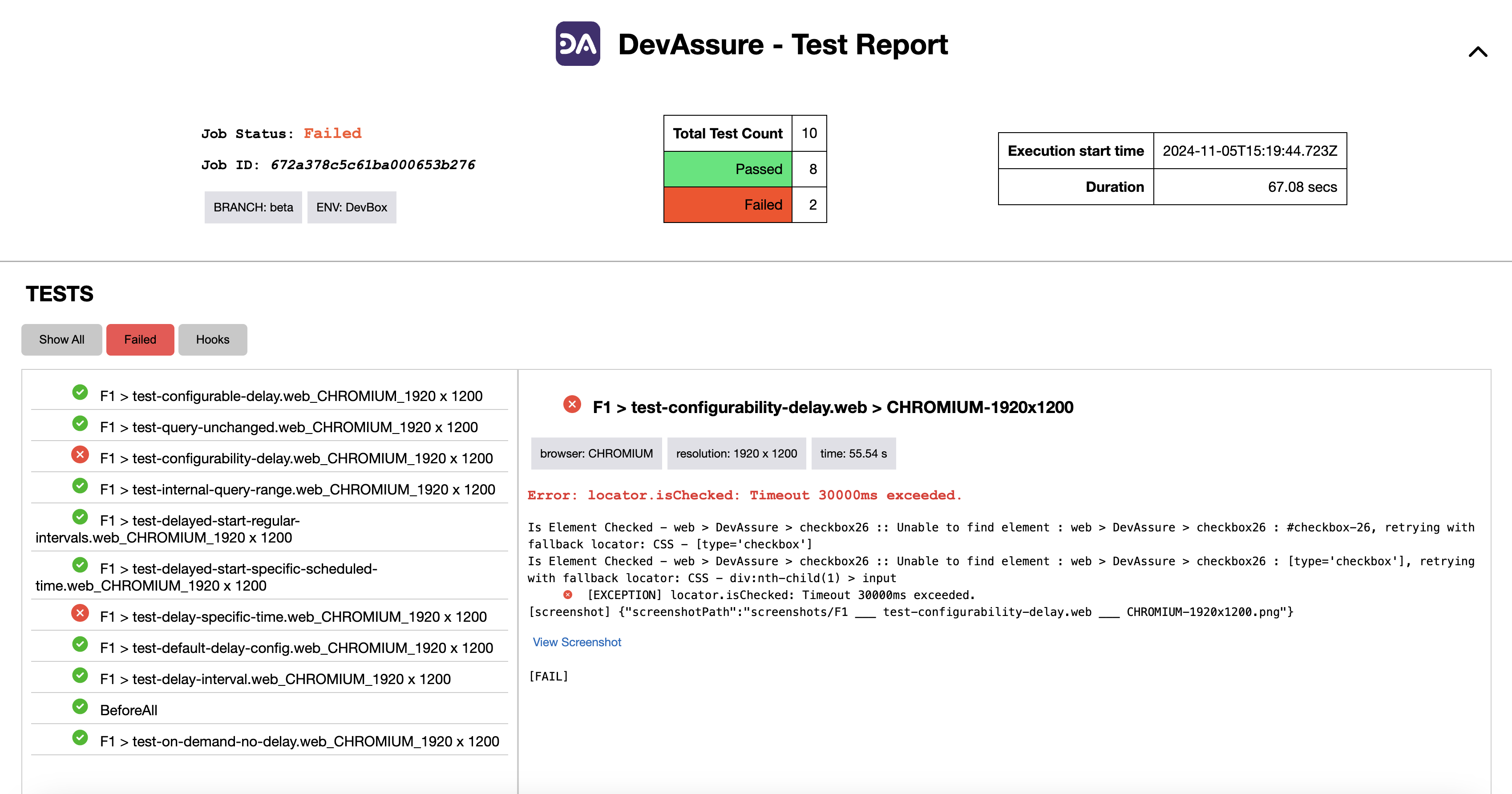 DevAssure Test Automation Report Sample