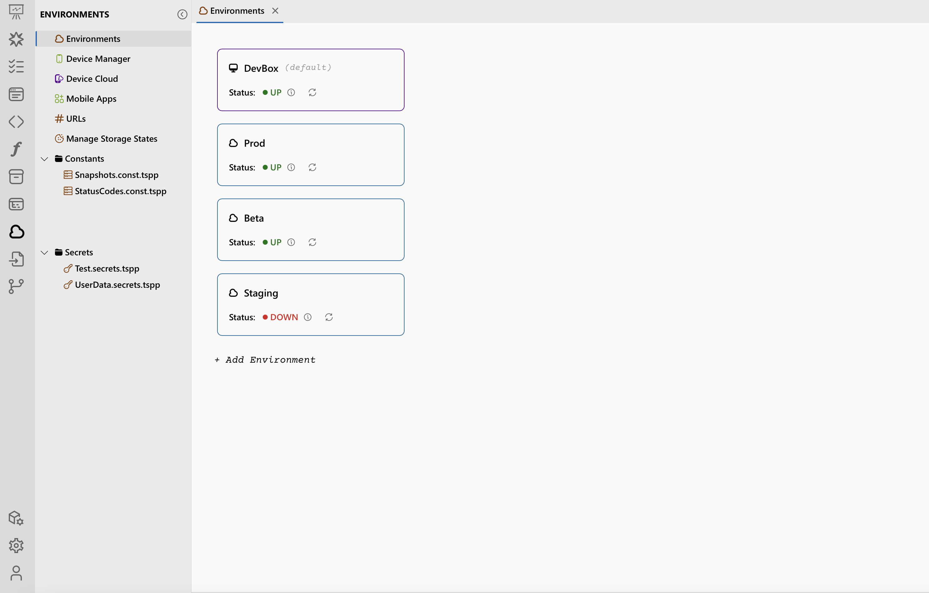 Environment configuration in DevAssure