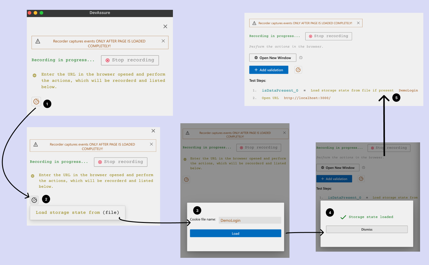 Load cookie information With DevAssure while recording