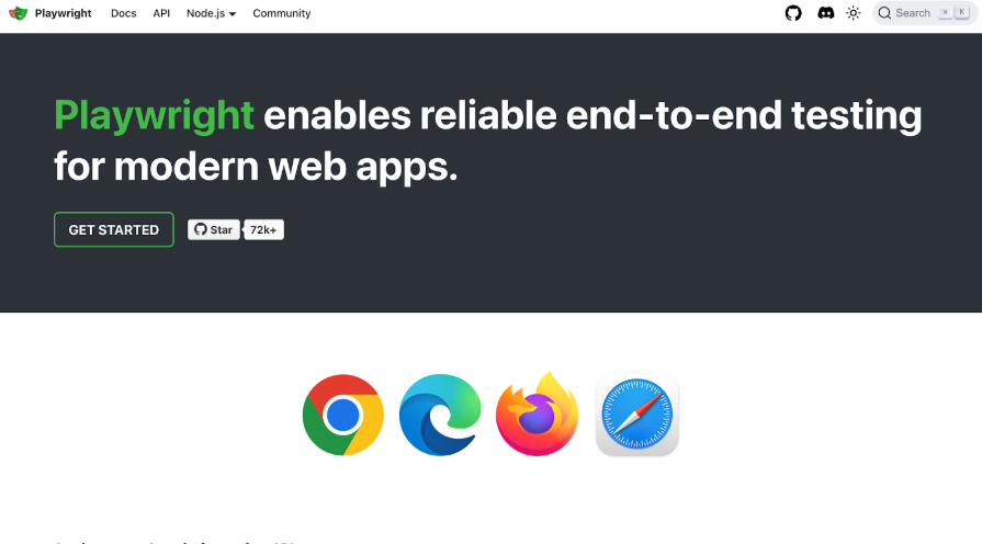 Playwright official site presenting cross-browser automation and end-to-end testing framework