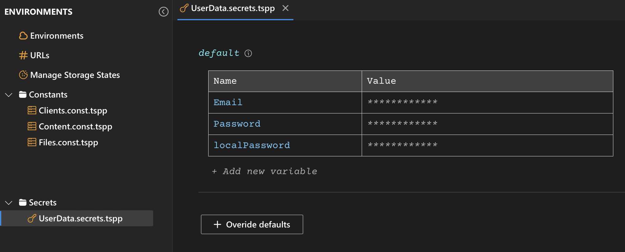 Storing secrets in DevAssure